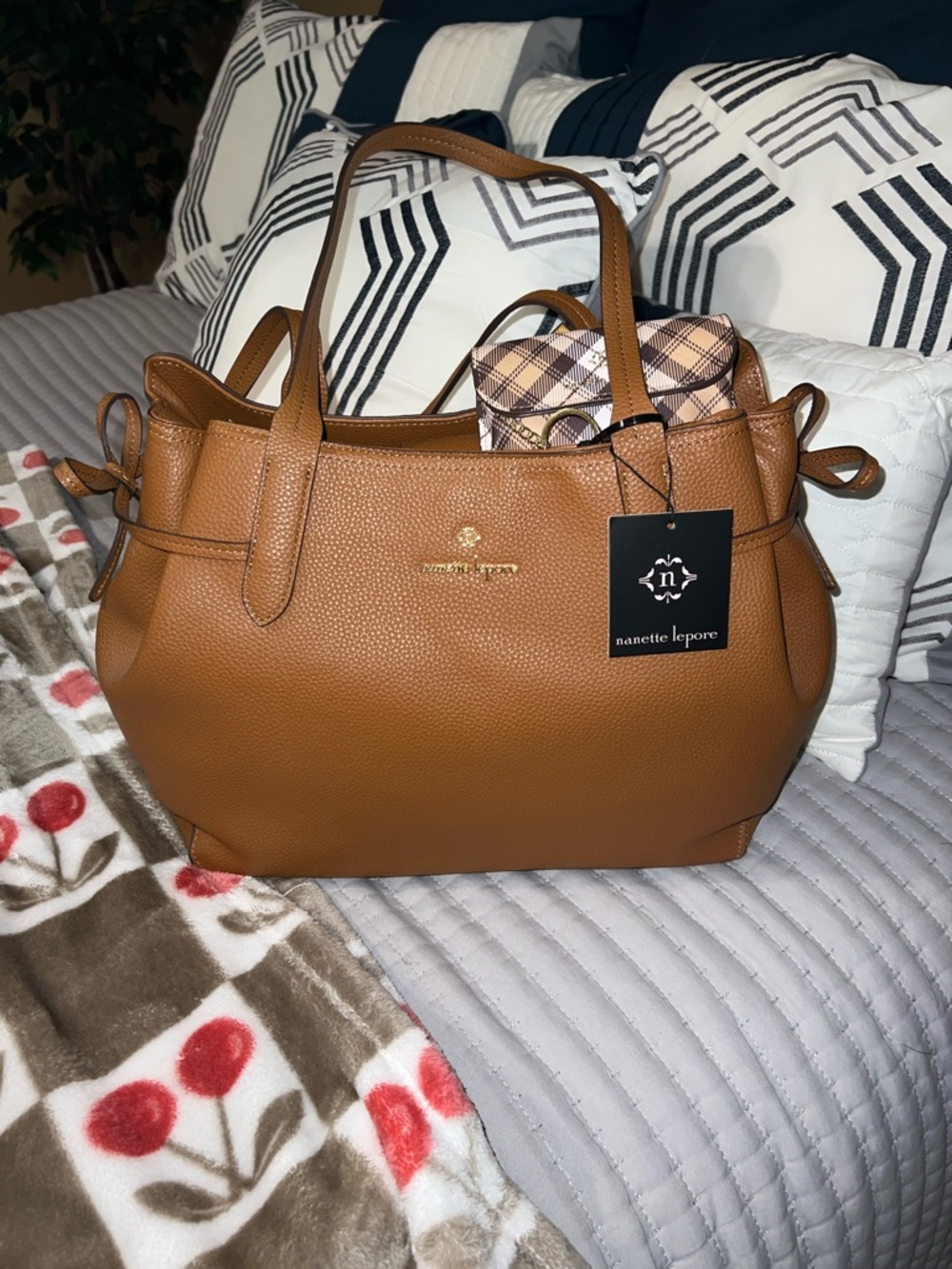 Nanette Lepore Tan Brown Pebbled Leather Shoulder Tote
